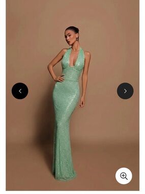 Mint Green Halter Backless Sequin Gown